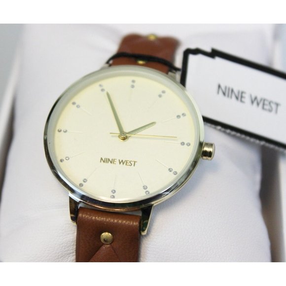 NWT Nine West Brown Leather Gold Colored Watch Women's Analog Business Formal - Picture 5 of 12